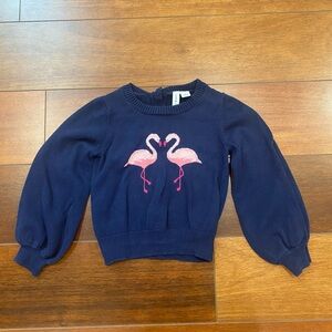 Janie and Jack - Girl’s Navy Sweater w/ Flamingos - Size 3T